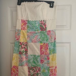 NWT Lilly Pulitzer Mini Dress Strapless Green Yellow White Tropical Print Size 4